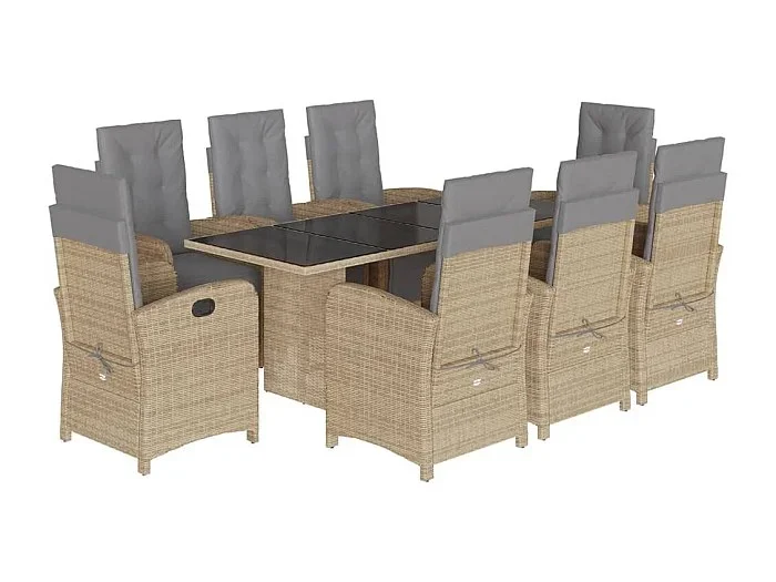 Thomian Set comedor de jardín 9 pzas con cojines ratán sintético beige