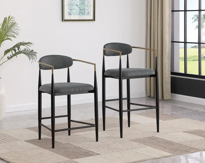 Tina Dark Gray Metal Counter Height Upholstered Bar Stool, Set of 2