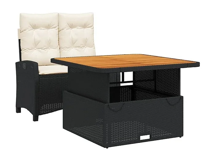 Toby Dean Set comedor de jardín 2 pzas con cojines ratán sintético negro