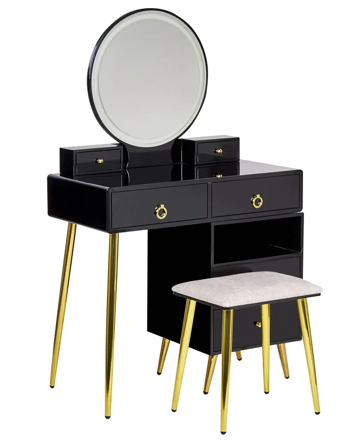 Tocador con espejo y taburete YVES LED Negro