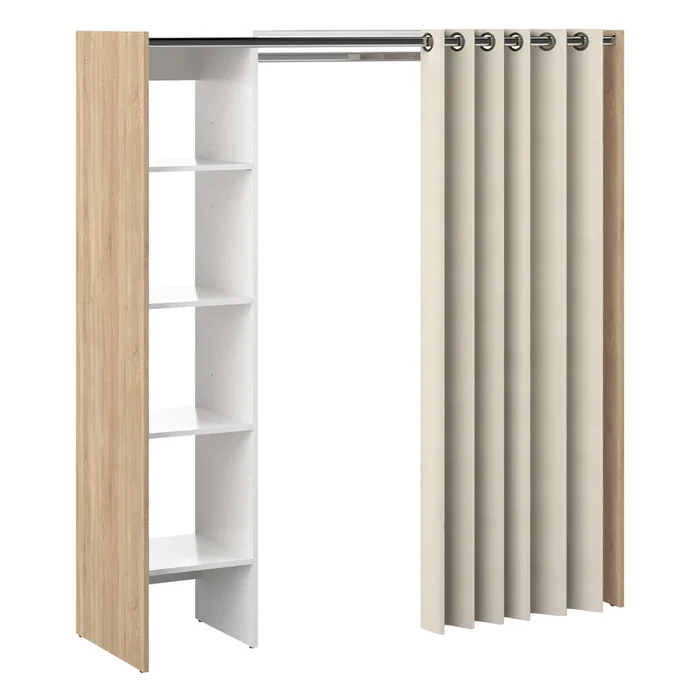 Tom Armario para ropa 1 columna Roble Natural y Cortina Crudo – SYMBIOSIS