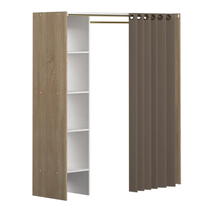 Tom Armario para ropa 1 columna Roble Natural y Cortina Topo – SYMBIOSIS