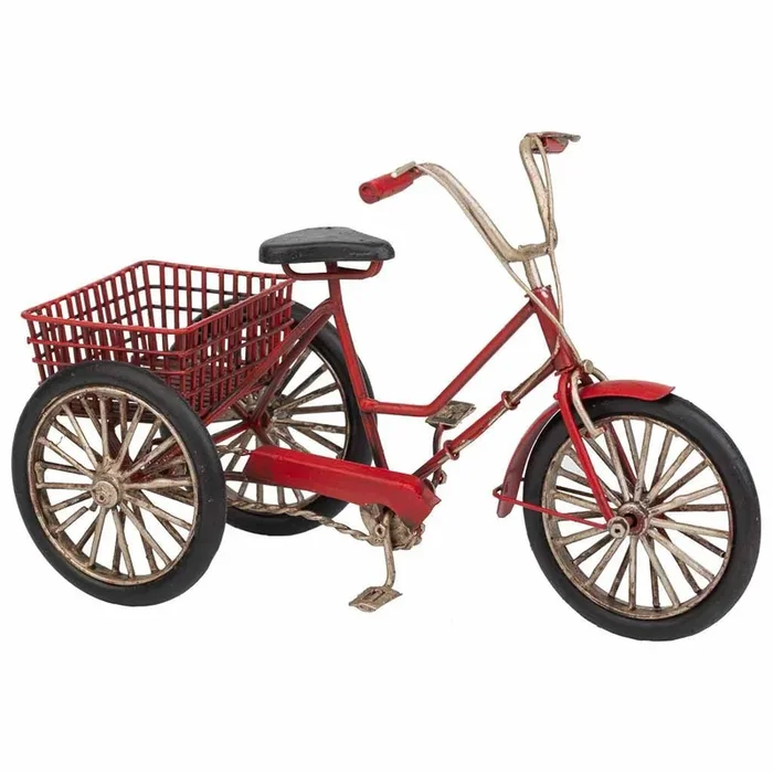 Triciclo de metal en color rojo mide 22x11x14h cm