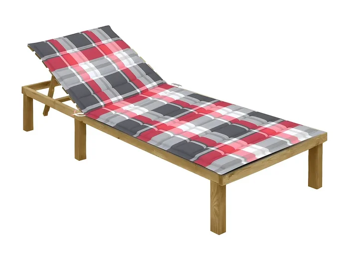 Tumbona con cojín estampado de cuadros madera pino impregnada ES759715