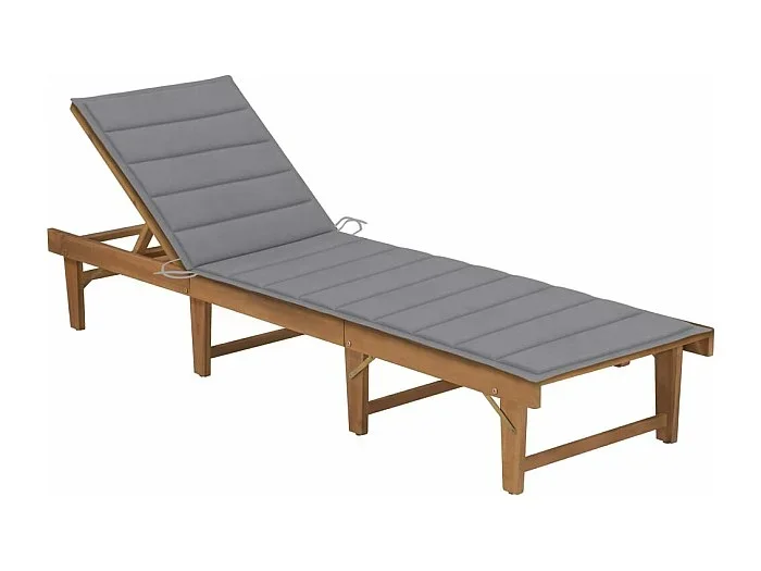 Tumbona de jardín tumbona terraza mobiliario de exterior plegable con cojín madera maciza de acacia 02_0012842