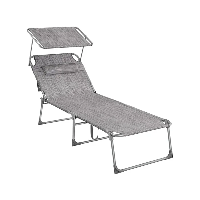 Tumbona Plegable 71 x 200 x 38 cm Respaldo Ajustable Greige-SONGMICS