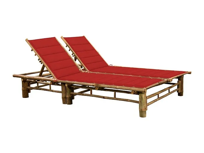 Tumbona tumbona para tomar el sol cama de jardín terraza muebles de exterior 200 cm para 2 personas con cojines de bambú 02_0012903
