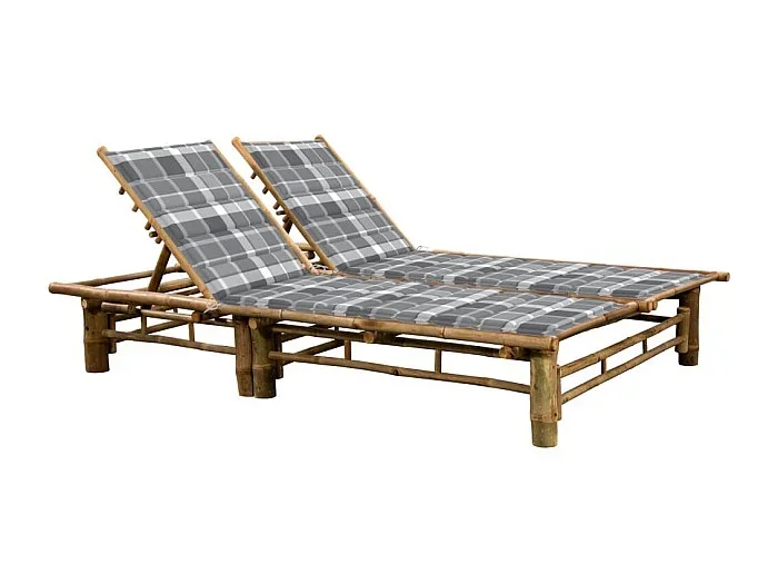 Tumbona tumbona para tomar el sol cama de jardín terraza muebles de exterior para 2 personas con cojines de bambú 02_0012899