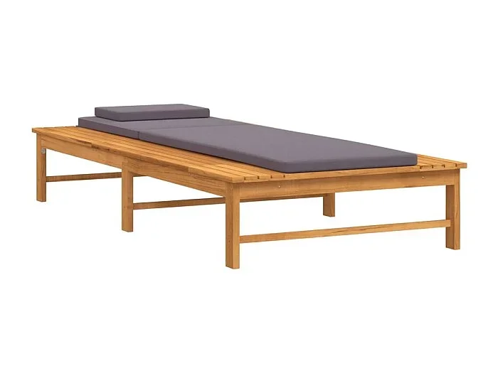Tumbona tumbona para tomar el sol cama de jardín terraza muebles de exterior y cojín/almohada de madera maciza de acacia gris oscuro 02_0012773