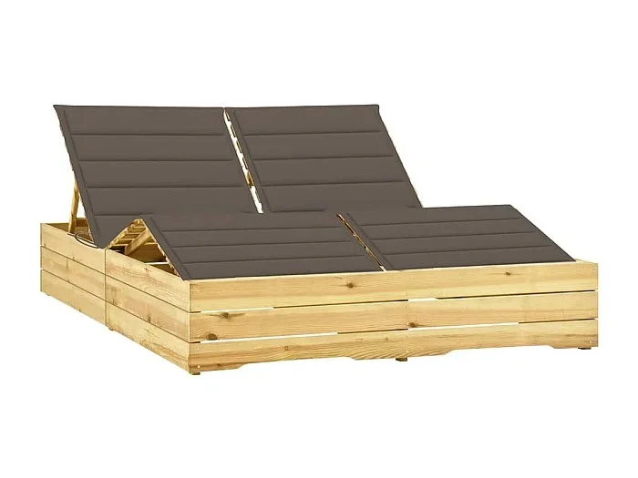 Tumbona tumbona tumbona cama de jardín terraza doble muebles y cojines de exterior 198 x 135 x (30-75) cm madera de pino impregnada color topo 02_0012756