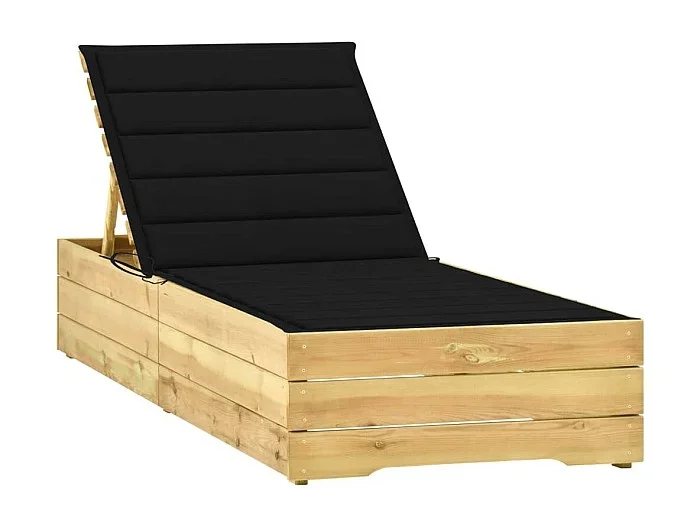 Tumbona tumbona tumbona jardín cama terraza muebles de exterior con cojín negro madera de pino impregnada 02_0012498