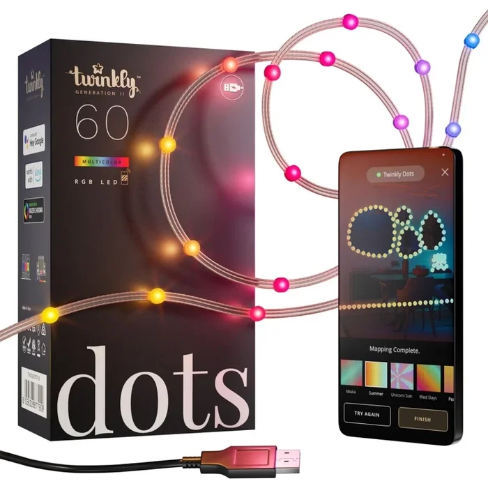 Twinkly – Guirnalda navideña DOTS LED RGB regulable, 60 LEDs, 7 m, USB, Wi-Fi