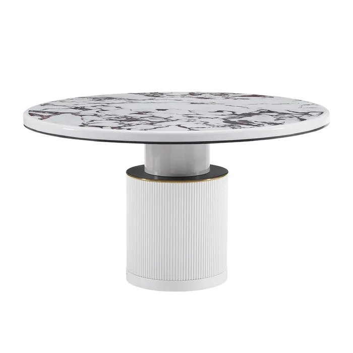 Vanessa White Marble Lacquer 53″ Round Dining Table