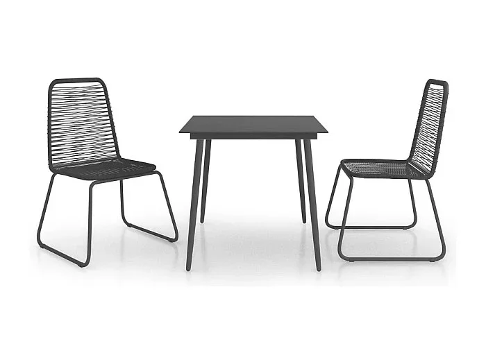 Vellin Set de comedor de jardín de 3 piezas PVC ratán negro
