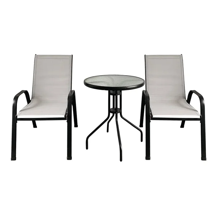 Venprodin – Juego De Muebles De Balcón 2 Sillas 1 Mesa Color Gris