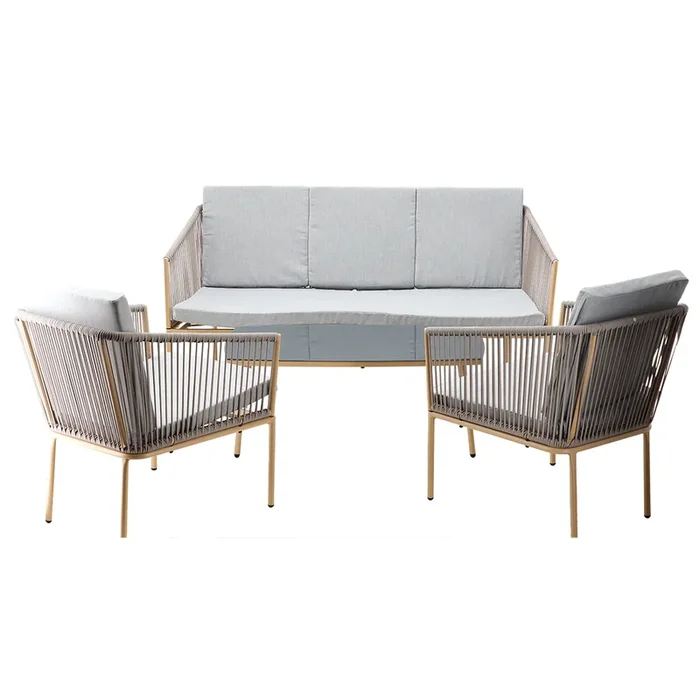 Venprodin – Juego De Muebles De Jardín – 1 Mesa De Centro, 1 Sofá, 2 Sillas – Cojines Color Gris