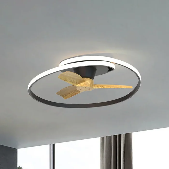 Ventilador de techo LED Ocean negro/madera DC silencioso Ø 78 cm CCT