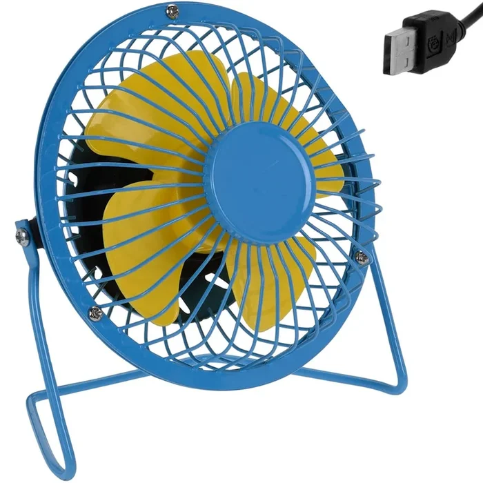Ventilador USB de mesa metal azul/amarillo13,5cm diámetro