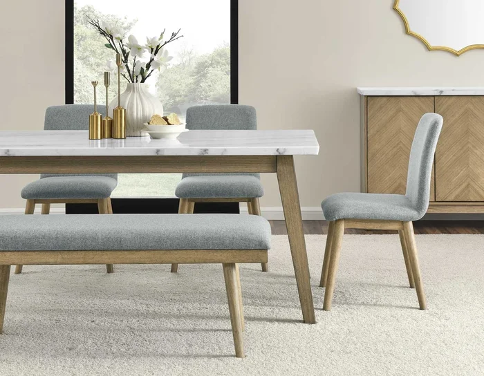 Vida Burnished Blonde/Gray Marble Top Dining Room Set