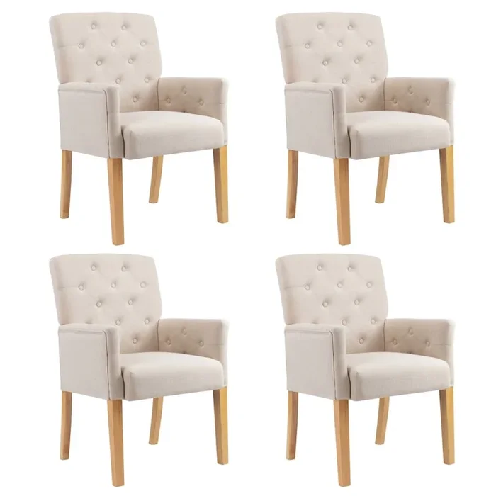 vidaXL Sillas de comedor con reposabrazos 4 unidades de tela beige