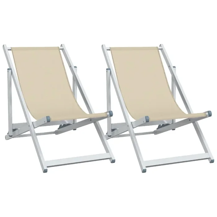 vidaXL Sillas de playa plegables 2 unidades aluminio y textilene crema