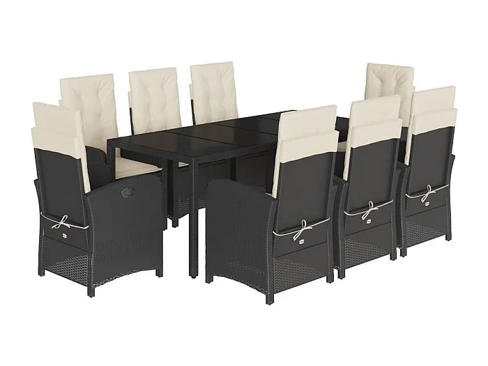 Vinkel Set de comedor de jardín 9 pzas y cojines ratán sintético negro
