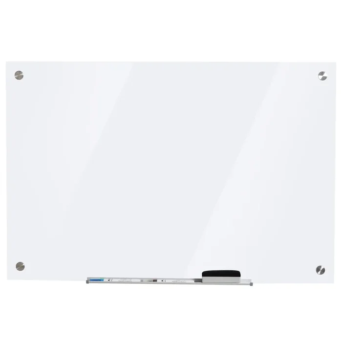 Vinsetto Pizarra de Cristal con Bandeja Pizarra de Pared sin Marco Incluye 4 Rotuladores y Borrador 90x60x0,45 cm Blanco