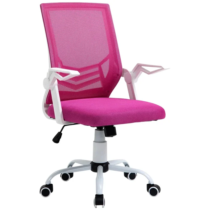 Vinsetto Silla de Oficina Ergonómica Silla Escritorio Giratoria con Altura Ajustable Reposabrazos Abatible Soporte Lumbar Transpirable para Adolescentes Adultos 62,5x55x94-104 cm Rosa