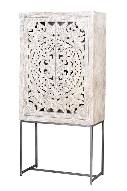 Vitrina madera mango, patas metal blanco y gris envejecido Blanco.Giner y Colomer 176x38x85