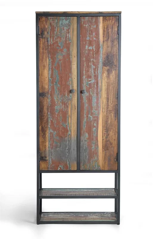Vitrina madera reclada y patas en metal multicolor 202x80x40