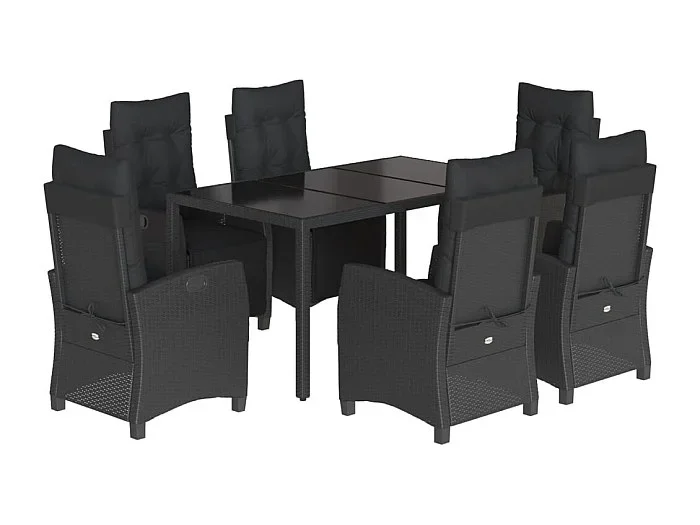 Vrikja Set de comedor de jardín 7 pzas y cojines ratán sintético negro