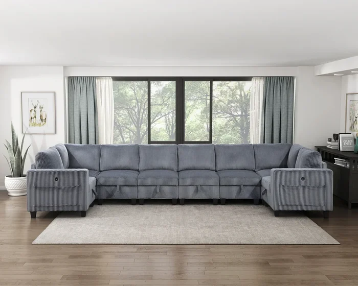 Walterboro Dark Gray Corduroy 8-Piece Sectional with Storage