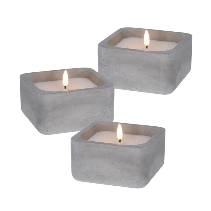 WELL HOME – Pack 3 Velas LED cuadrarda gris