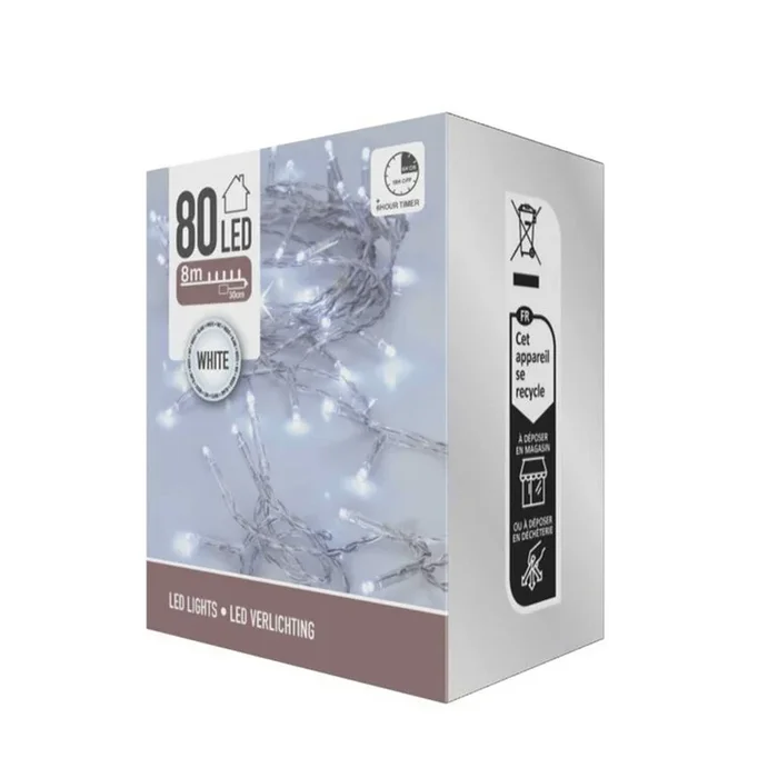 Well Home Guirnalda con 80 Luces LED Blanco con Temporizador y cable transparente