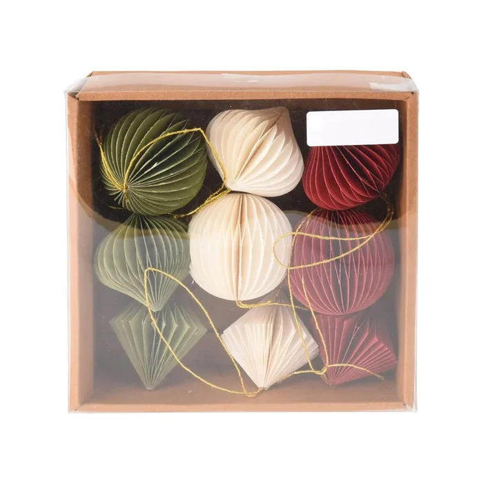 Well Home Juego de 9 Decoraciones para Árbol de Navidad en Papel Panal de Abeja – Formas y Colores Variadas