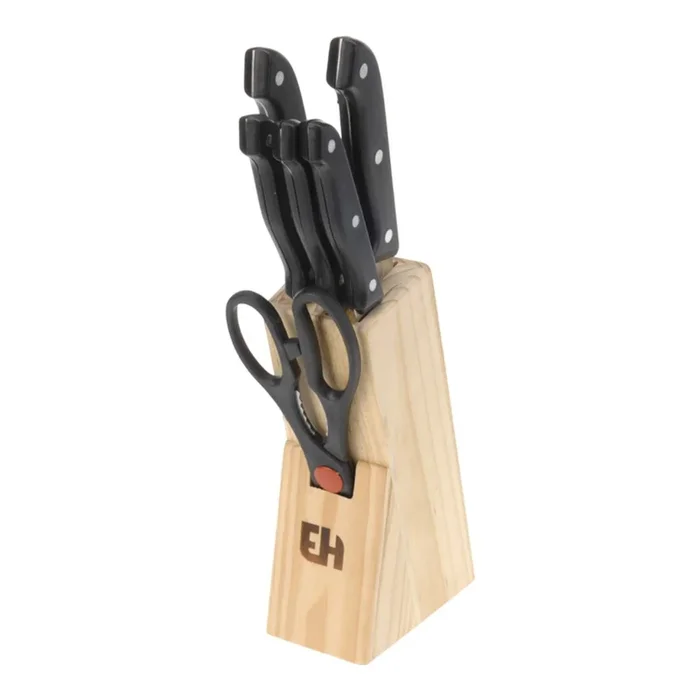 Well Home Juego de cuchillos 6Pcs en acero con Tacoma de madera