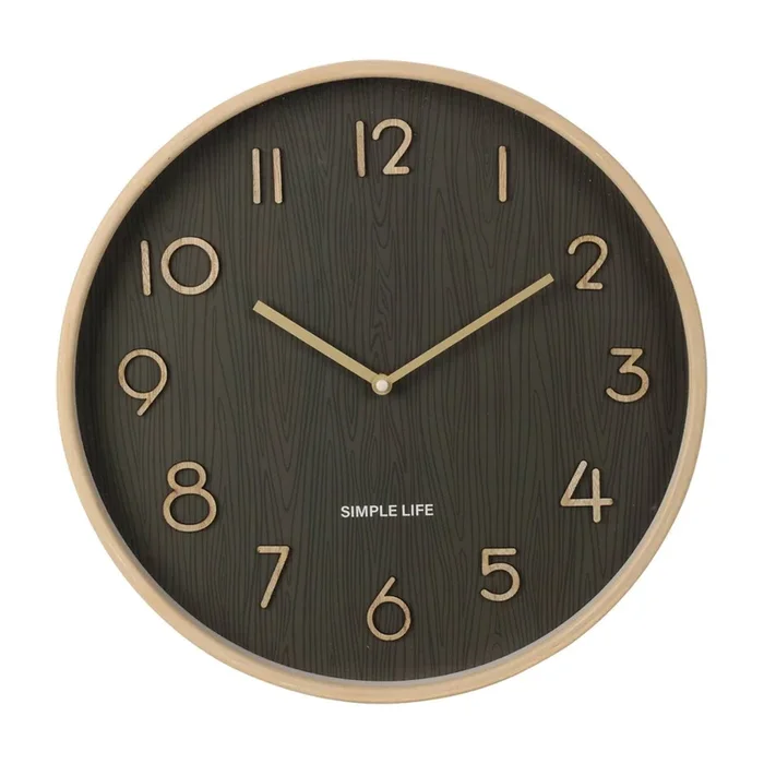Well Home Reloj de Pared de Madera Aspecto Moderno color Marrón oscuro Ø38×5 cm
