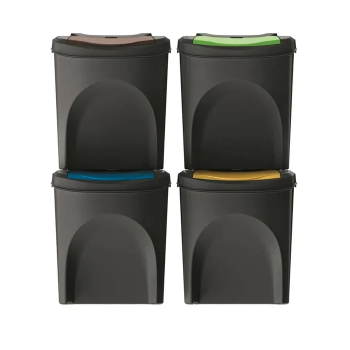 WELL HOME Set 4 cubos de basura 100% plástico reciclado, negro, 4x25L