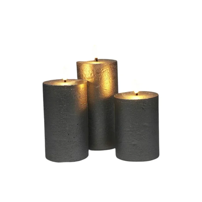 Well Home Set de 3 Velas LED en color Plata de superficie rústica