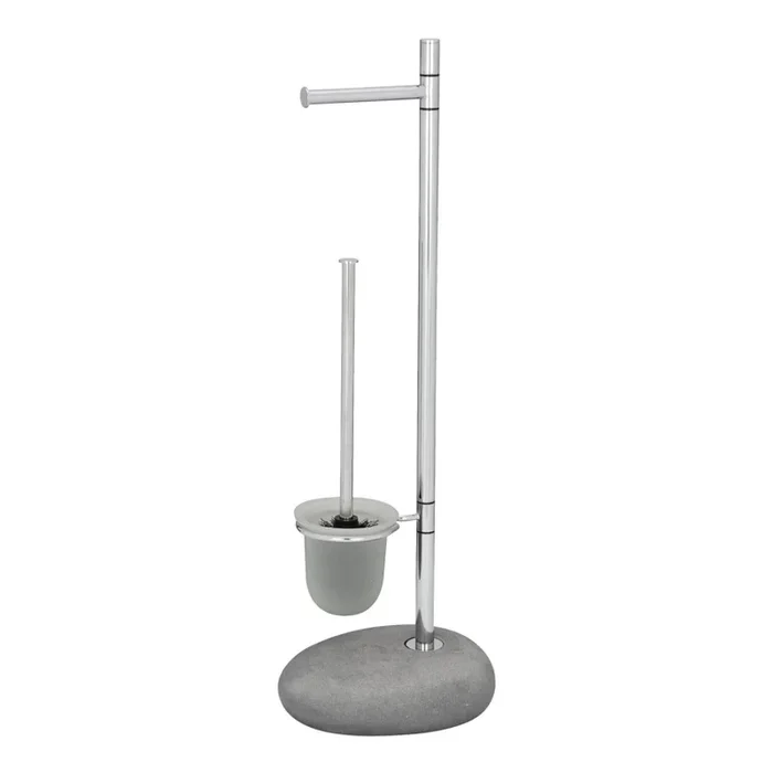 WENKO 19494100 – Cepillo de inodoro PEBBLE STONE 23,5×70 cm cromado brillante/gris/satinado