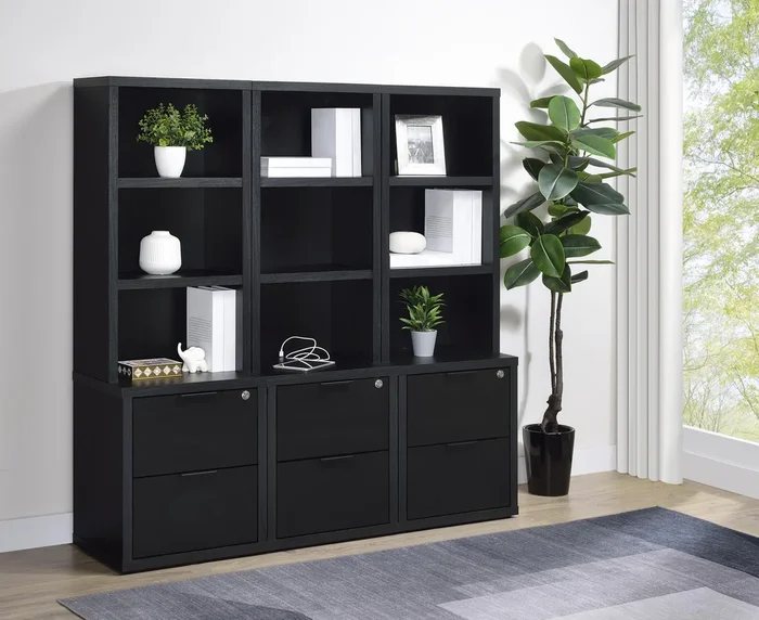 Westpark Black 3-Piece Wall Unit Bookcase Set with USB