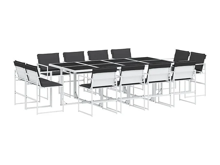 Williamstown Juego de comedor de jardín 13 pzas con cojines textilene blanco