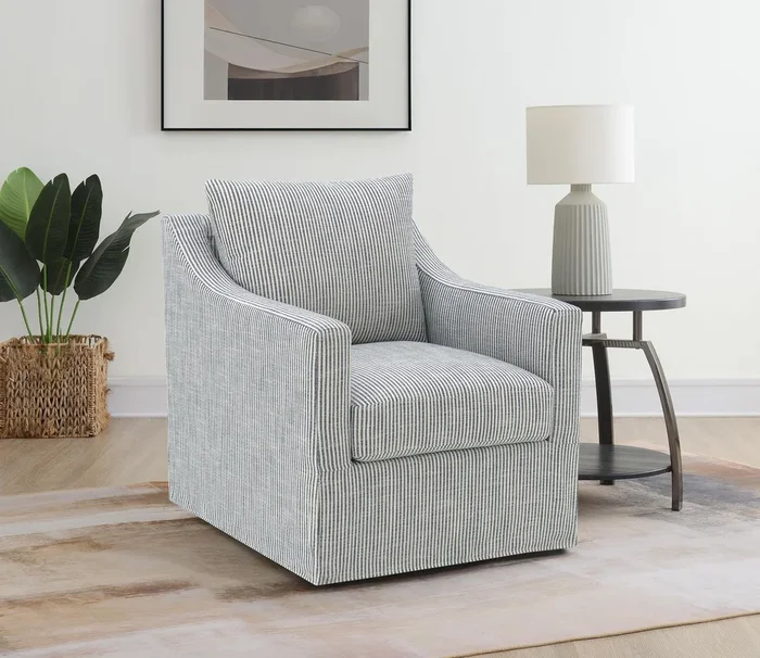Winter Gray Upholstered Sloped Arm Accent Swivel Chair