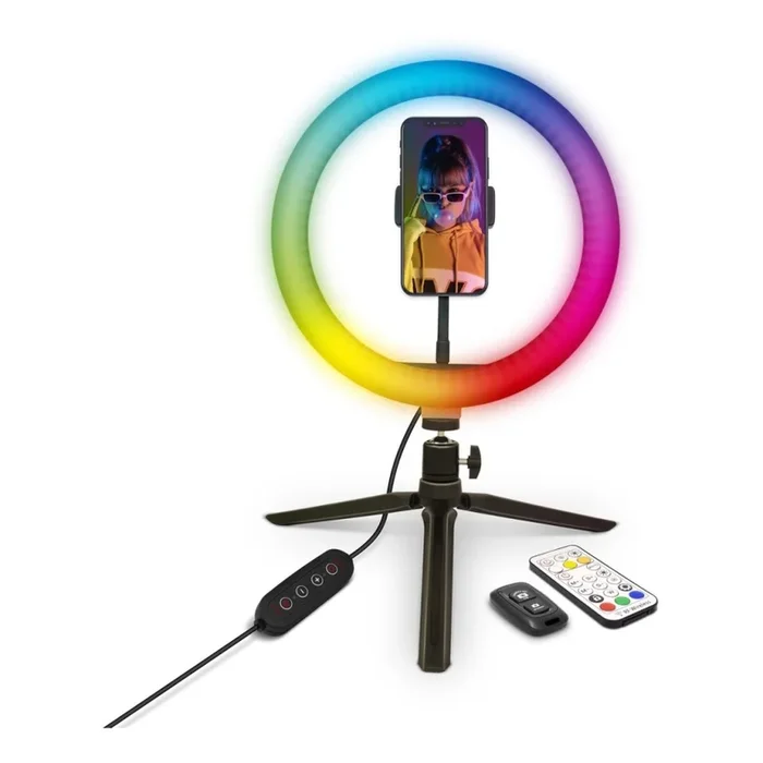 Yenkee – Lámpara LED RGB regulable con trípode y soporte para vlogging LED/5V + mando a distancia