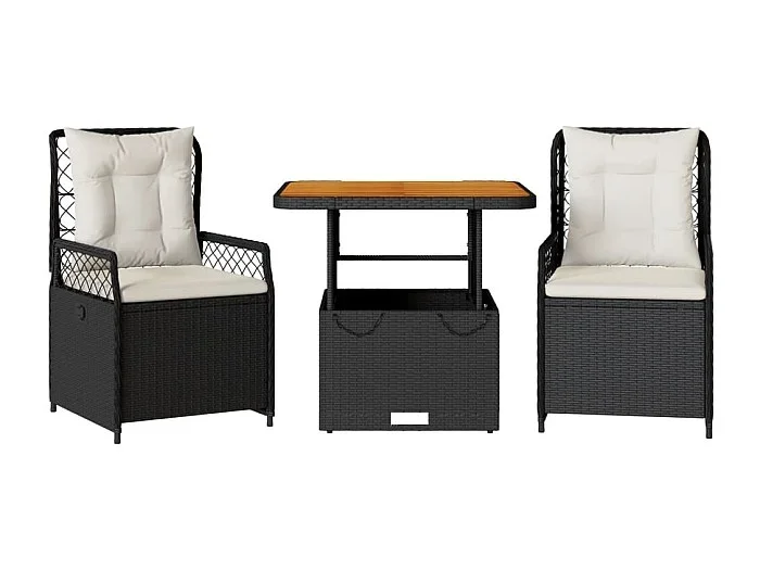 Ylva Set comedor de jardín 3 pzas con cojines ratán sintético negro