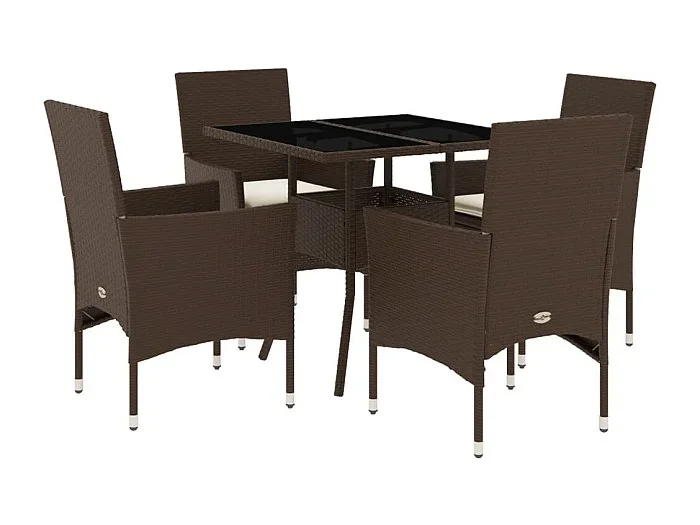 Yorba Linda Set comedor jardín 5 pzas cojines ratán sintético vidrio marrón