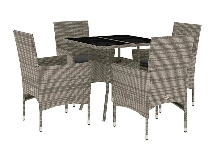 Yorba Linda Set comedor jardín 5 pzas y cojines ratán sintético vidrio gris