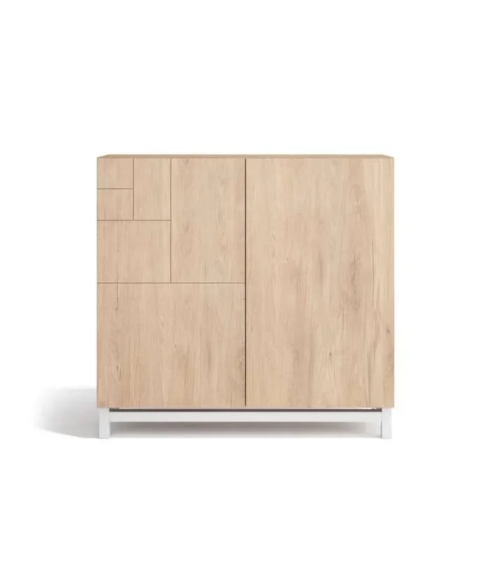 Zapatero 2 puertas modelo 513 acabado roble oscuro patas blancas, 90x90x27 (alto x ancho x fondo)