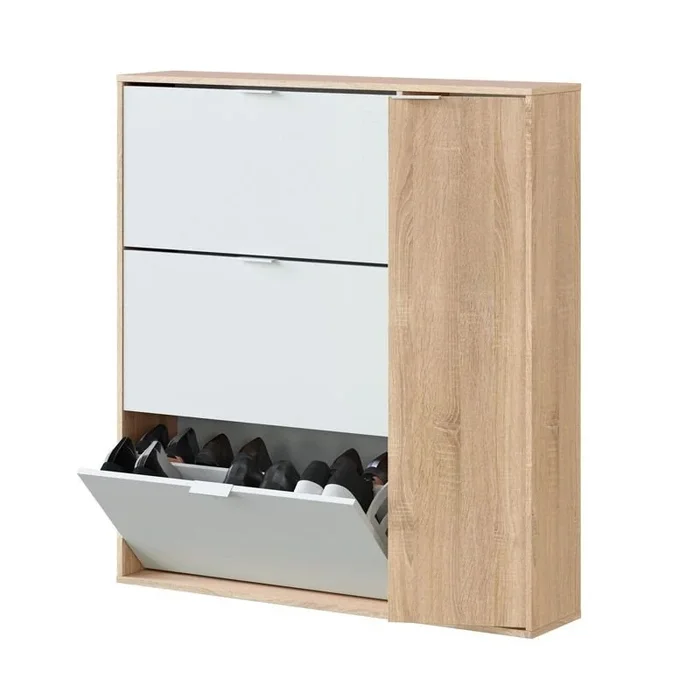 Zapatero Class 4 puertas Blanco Artik (Blanco Mate) – Roble Canadian 106 x 115 x 22 cm