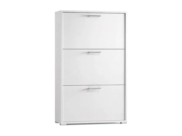 Zapatero Dferrari, Mueble de entrada polivalente con 3 puertas abatibles, zapatero moderno, 100% Made in Italy, 67x18h112 cm, Blanco